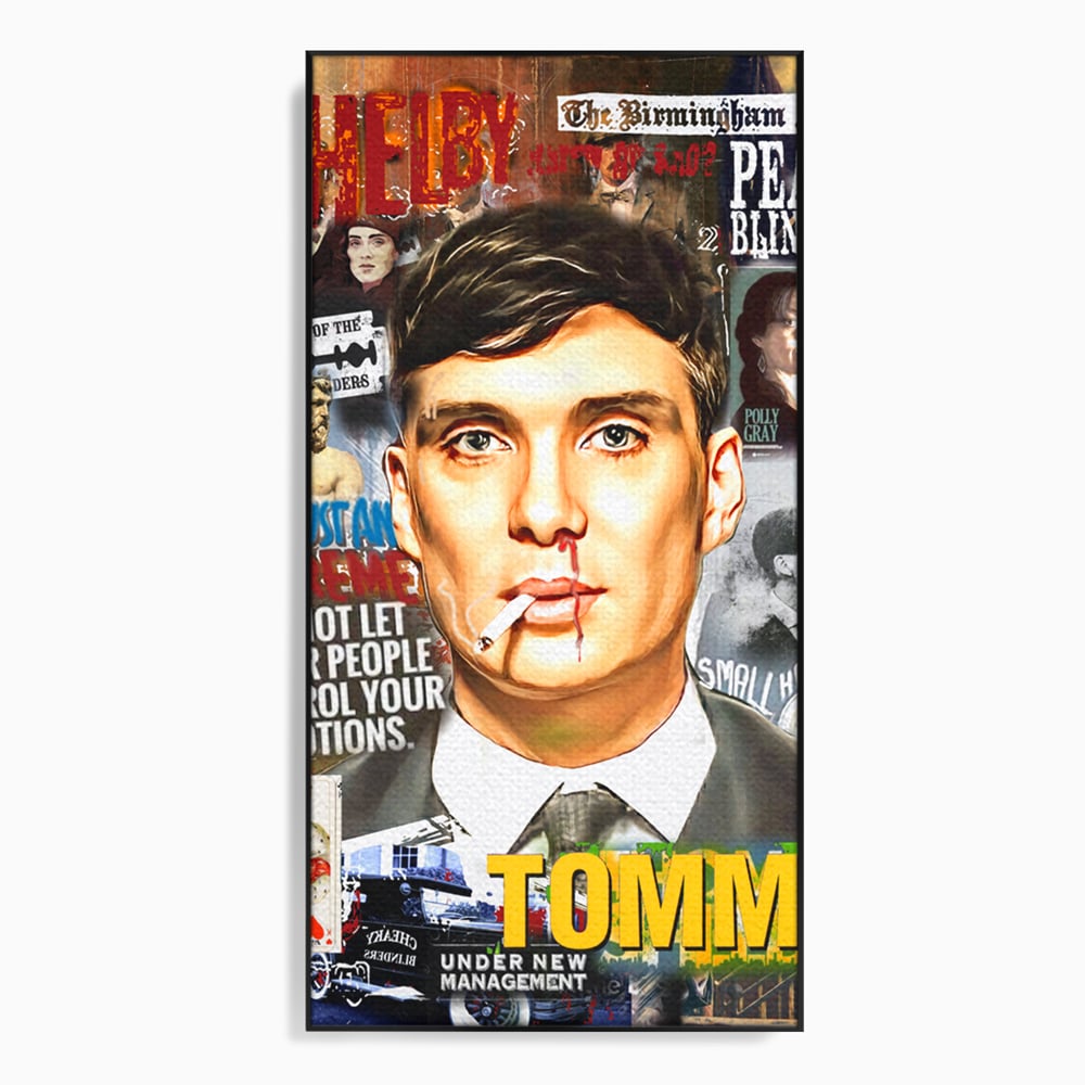 Tablou canvas cu tablou canvas cu portretul lui tommy shelby, in rama de aluminiu negru
